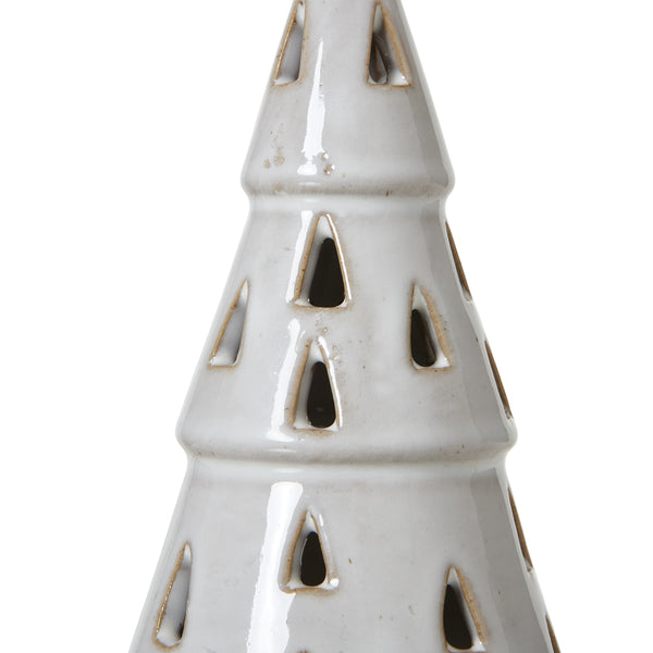 Small White Ceramic Cut-Out Tree with LED Lights