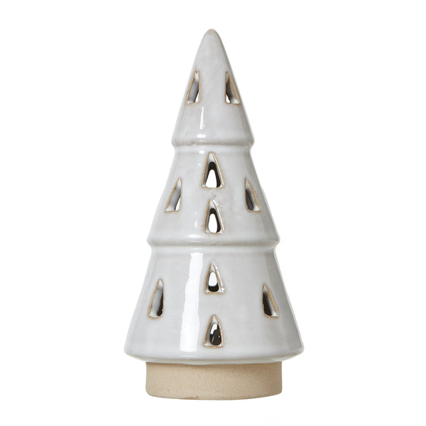 Small White Ceramic Cut-Out Tree with LED Lights