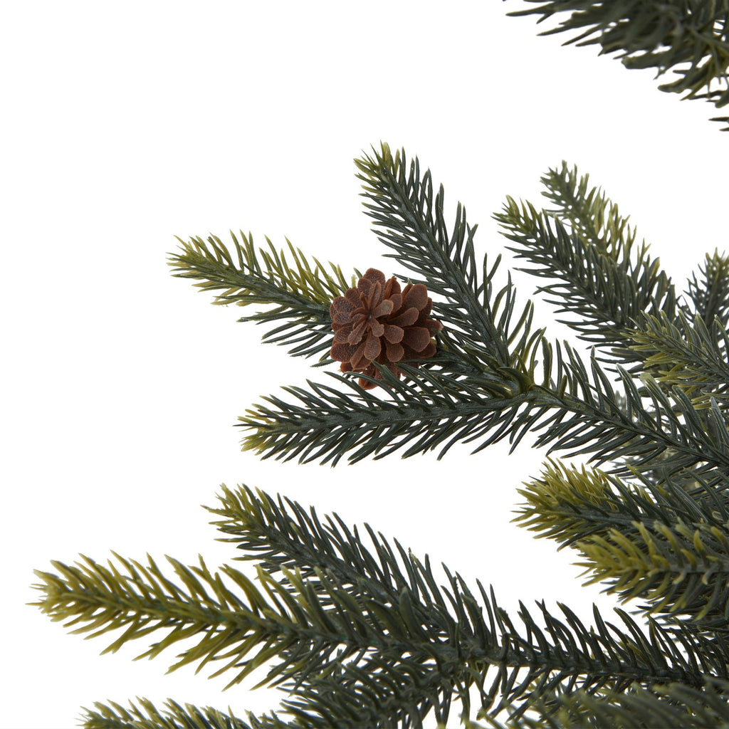 Medium Faux Spruce Tree with Wicker Basket pinecones