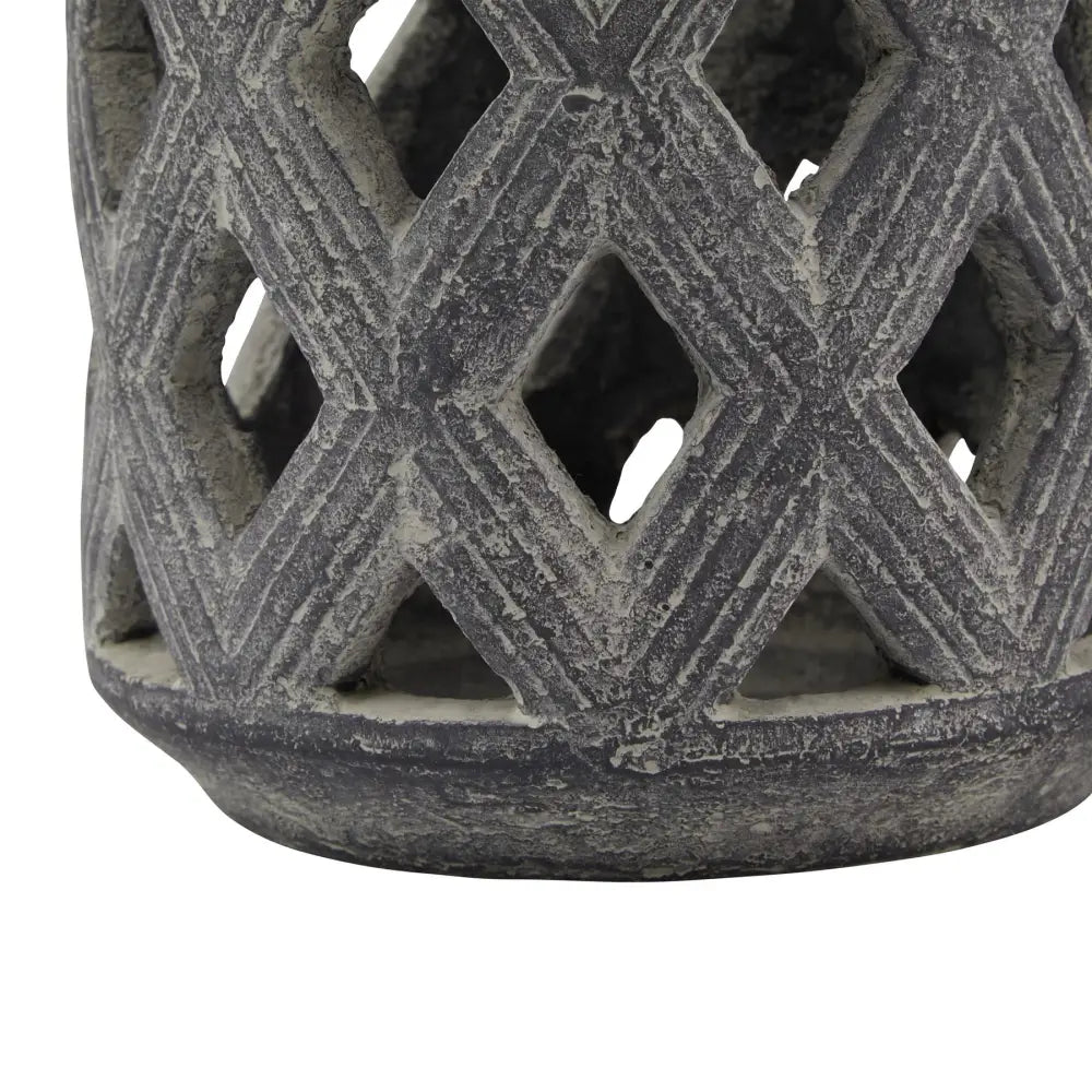 Amalfi Grey Lattice Lantern in Grey Ceramic with Metal HandleCandle HolderChic & Co Home LTD