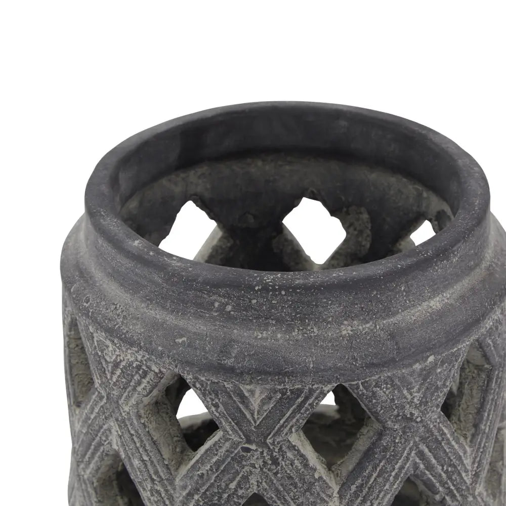 Amalfi Grey Lattice Lantern in Grey Ceramic with Metal HandleCandle HolderChic & Co Home LTD