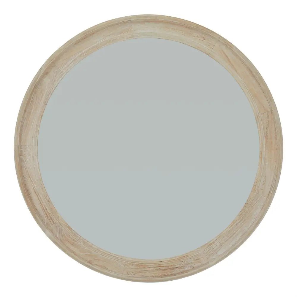Washed Wood Round Mirror with Light Wooden FrameMirrorsChic & Co Home LTD